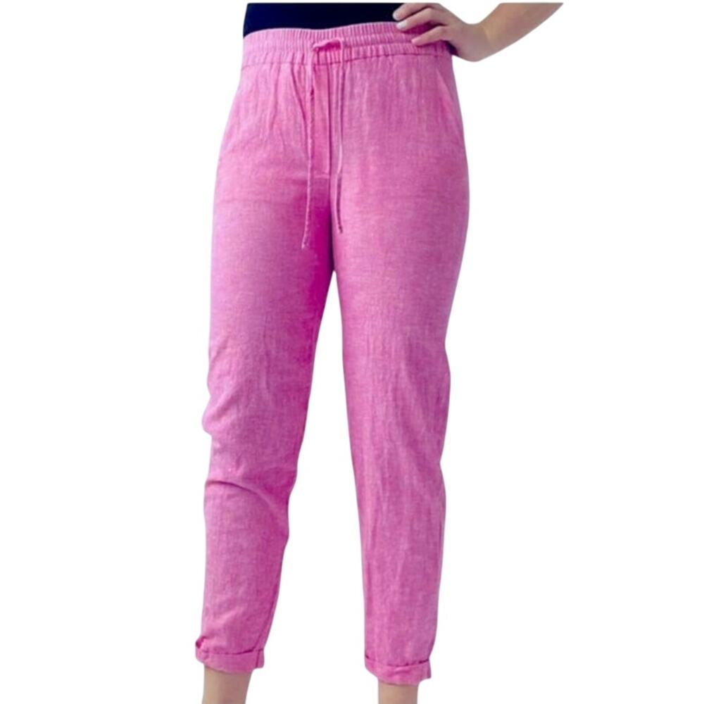J.Crew Factory Linen-Cotton Drawstring Pant Pink Linen Cotton Blend Women's 8